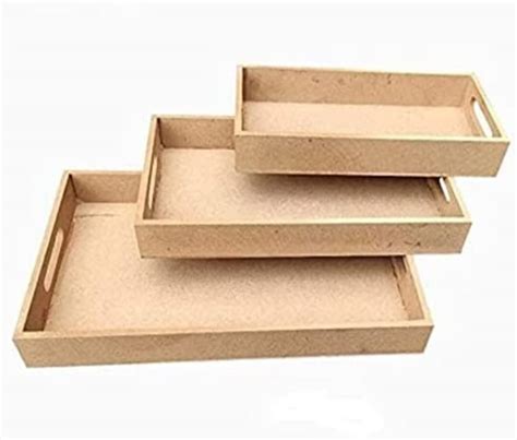 Indian Artisans MDF Tray Set of 3 | Unfinished Natural/Unfinished ...
