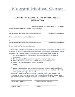 Fillable Online Consent for release of confidential medical information ...