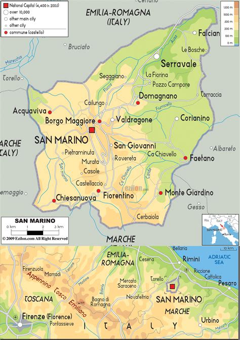 Physical Map of San Marino - Ezilon Maps
