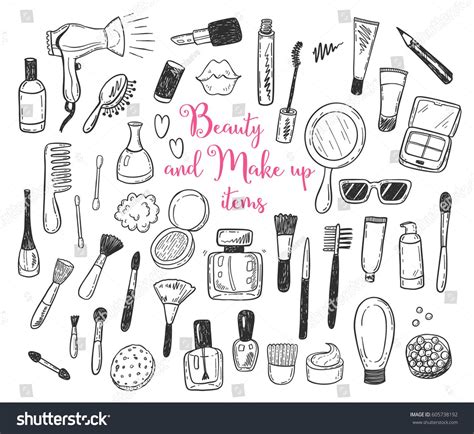 Hand drawn beauty, make up, cosmetic doodles, isolated vector ...