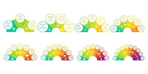Fan infographic templates semicircle diagram peacock tail chart color ...