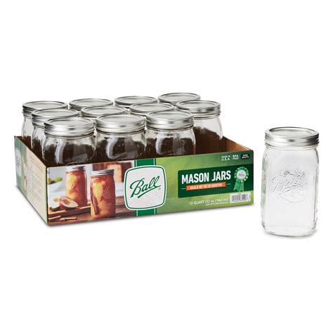 Ball Glass Mason Quart Jars with Lids & Bands, Wide Mouth, 32 oz, 12 ...