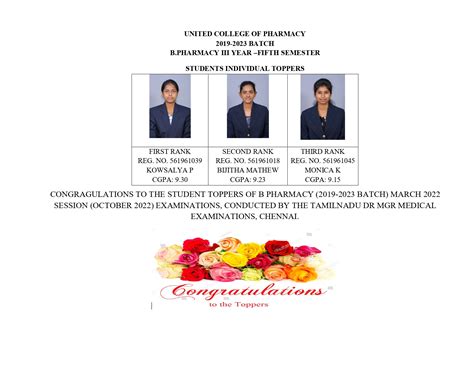 B&PHARMACY III YEAR –FIFTH SEMESTER - United College of Pharmacy