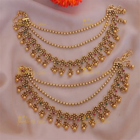 Exquisite Kemp Floral Ear Chains with Gold Beads – Sparkle and Glow