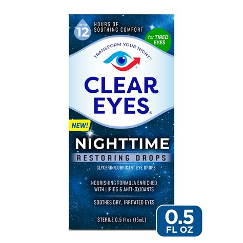Clear Eyes Nighttime Restoring Eyes Drops, Nighttime Relief Dry Eye Drops, 0.5 Fl Oz - Walmart.com