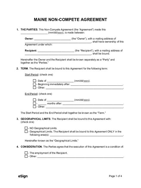Fillable Online Maine Non-Compete Agreement Template - eForms Fax Email ...