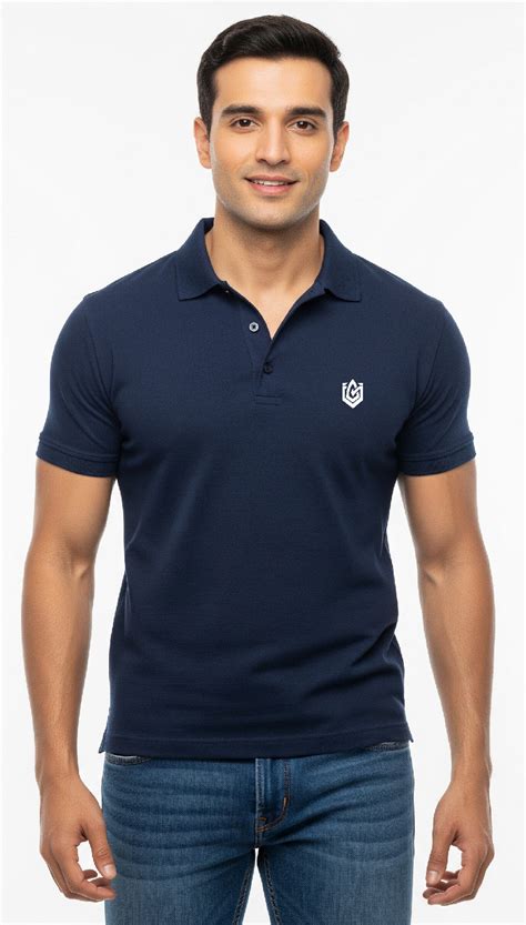 Men Navy Blue Solid Polo Neck T-shirt | Premium Quality – GARYVARONES