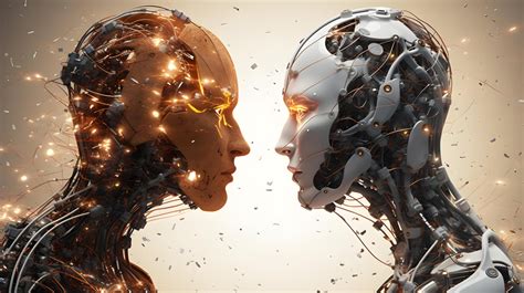 Two futuristic opposite ai robots. Battle of good and bad artificial ...