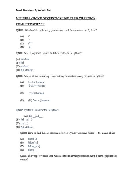 Image result for Python Programming Questions and Answers PDF