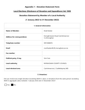Fillable Online Appendix 1 Donation Statement Form Local Elections ...