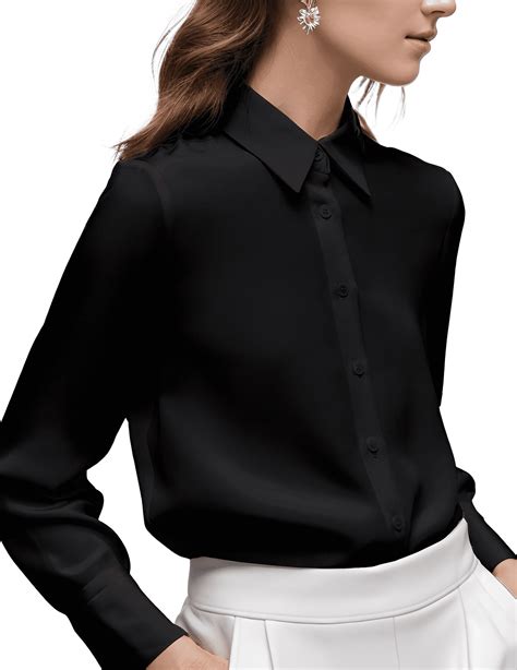 Wataxii Black Blouses for Women Dressy Casual Long Sleeve Button Down ...