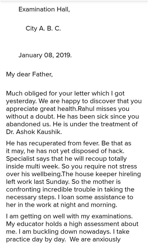 Letter to your father ,who has been away from home for a fortright ...