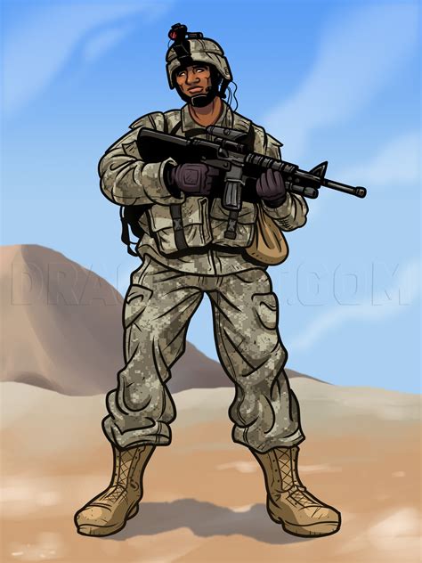 How To Draw A Army Soldier With A Gun Easy