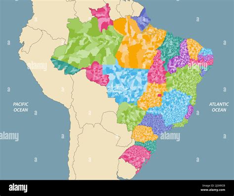 Brazil states and municipalities vector high detailed map with neighbouring countries and ...