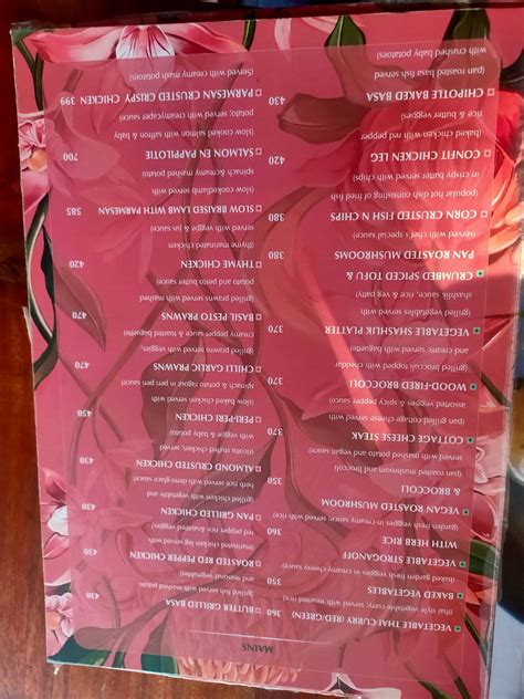 Menu at The Magnolia, Jaipur