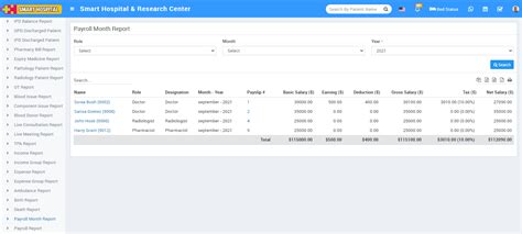 Payroll Month Report - Smart Hospital : Hospital Management System by QDOCS