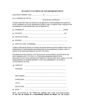 BLANKET STATEMENT OF NON-REIMBURSEMENT Doc Template | pdfFiller