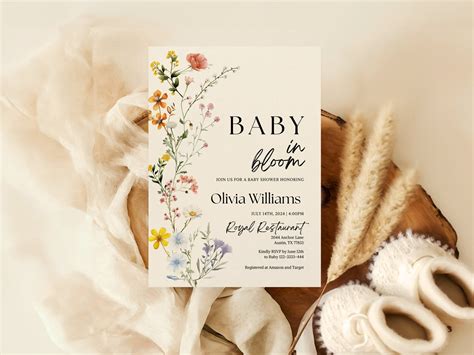 Baby in Bloom Invitation, Baby Shower Invitation, Spring Summer Floral ...
