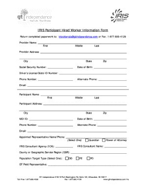 Fillable Online Fillable Online IRIS Participant Hired Worker Paperwork ...
