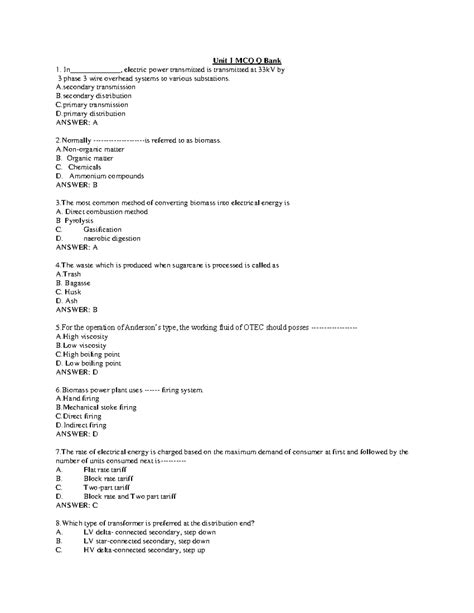 Unit 1 MCQ Q Bank - GIVEN MCQ FOR EPS(Electrical Power System) UNIT 1 ...