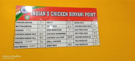 Menu at Indians chicken biryani point, Hoskote