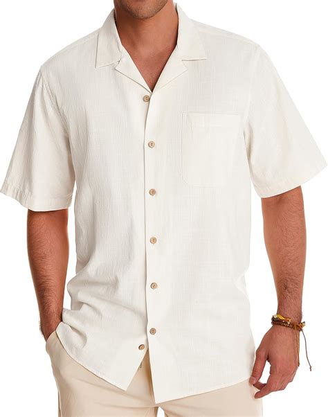 Amazon.com: Alimens & Gentle Linen Shirts for Men Short Sleeve Button ...