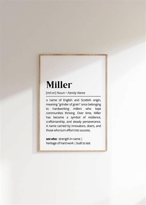 Miller Family Name Definition Wall Art Surname Meaning Print Ancestry ...