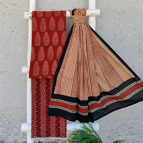 NOOR - Pure Cotton Pomogranate Skin And Madder Roots Dyed Ajrak Set ...