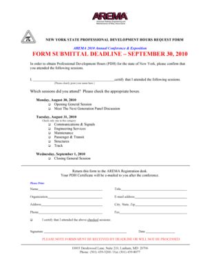 Fillable Online arema 2010 PDH Form For New York - AREMA - arema Fax ...