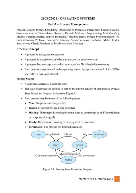 Unit 2 Notes - 21CSC202J - OPERATING SYSTEMS Unit- 2 – Process ...