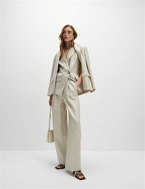 Buy Linen Blend Wide Leg Trousers at Marks & Spencer