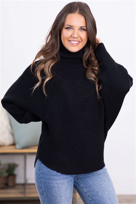 Black Horizontal Ribbed Turtleneck Sweater · Filly Flair