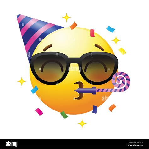 Party emoji with party hat and horn. Celebration emoticon vector icon Stock Vector Image & Art ...