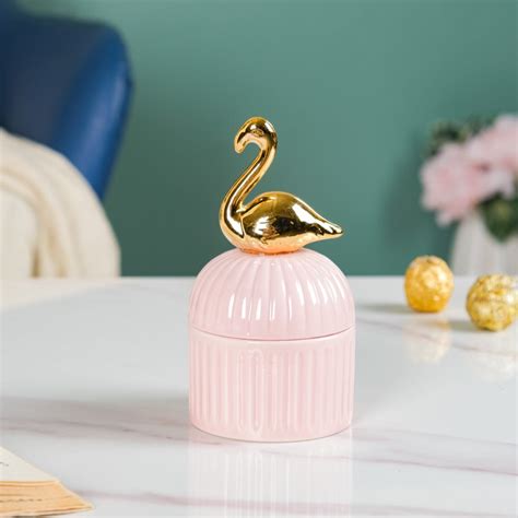 Swan Ceramic Canister Pink Online - Premium Jewellery Box | Nestasia