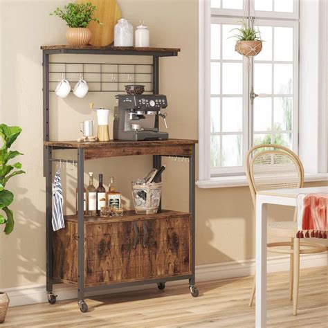 Kitchen Racks: Bakers Racks with Cabinet, Wheeled Kitchen Microwave St ...