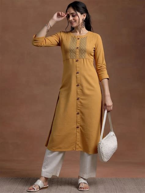 Maykr - rayon mustard long kurti(7320)
