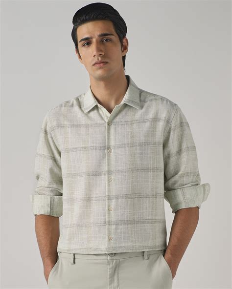 Buy Light Green Dobby Check Slim Fit Casual Shirt Online at Muftijeans