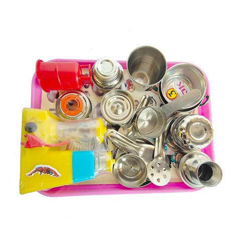 Buy PRIMEFAIR 17 Pcs Stainless Steel Kitchen Toys Cooking Utensils Set ...