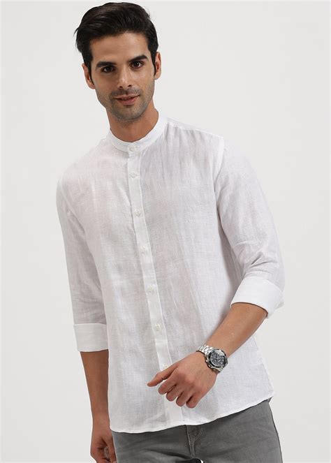 White Full Sleeve Mandarin Collar Full Sleeve Shirt – Linen Trail