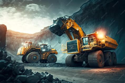 Premium Photo | Coal quarry mining work of excavator and dump trucks at ...