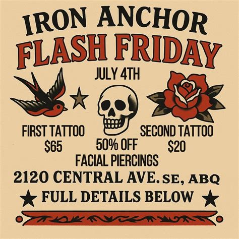 Flash Friday , Iron Anchor Tattoo Parlour, Albuquerque, 4 July 2025 ...