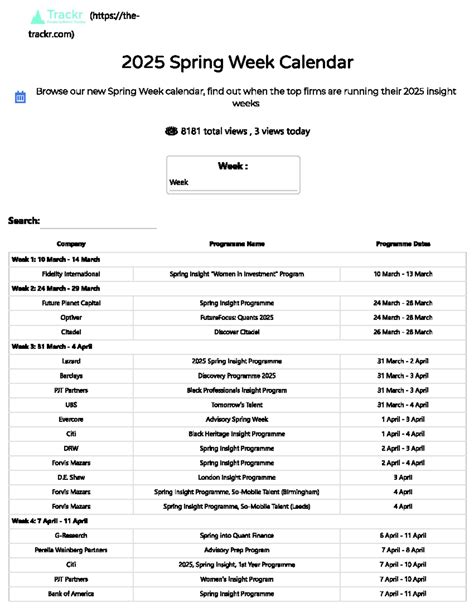 Spring Weeks Tracker 2025: Insight Programs Calendar - Studocu