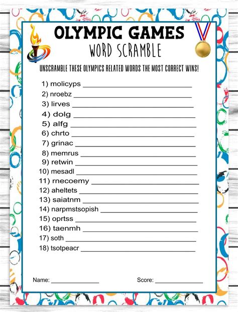Summer Olympics Word Scramble | Printable Olympiad Activity Sheet ...