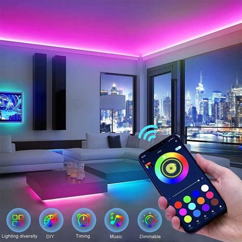 Buy 50ft Music Sync LED Strip Lights 5050 RGB Light Bluetooth Remote ...
