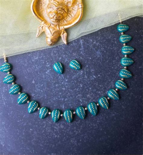 Varka Terracotta Jewelry Set Blue Necklace & Earrings | Anusangi ...
