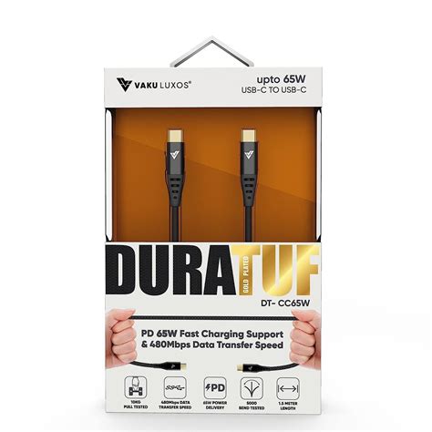 DR VAKU ® DURATUF GOLD PLATED 65W Type-C to Type-C 1.5m Fast Charging ...