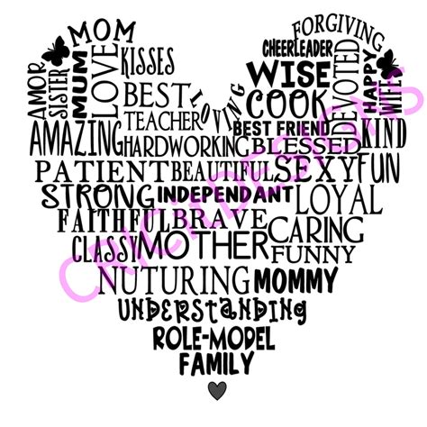 Mothers Day Heart. Words to Describe Mother. Wonderful Digital - Etsy