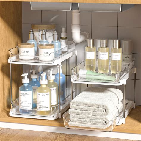 Delamu 2 Sets of 2-Tier Multi-Purpose Bathroom Under Sink Organizers ...
