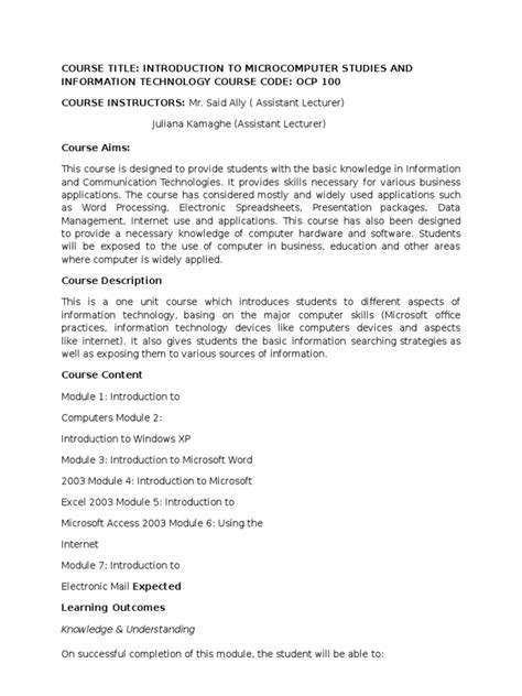 Image result for Microcomputer Applications Course Description