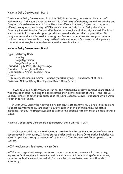 NDDB & NCCF - Notes Prepared by vinod sir - National Dairy Development ...
